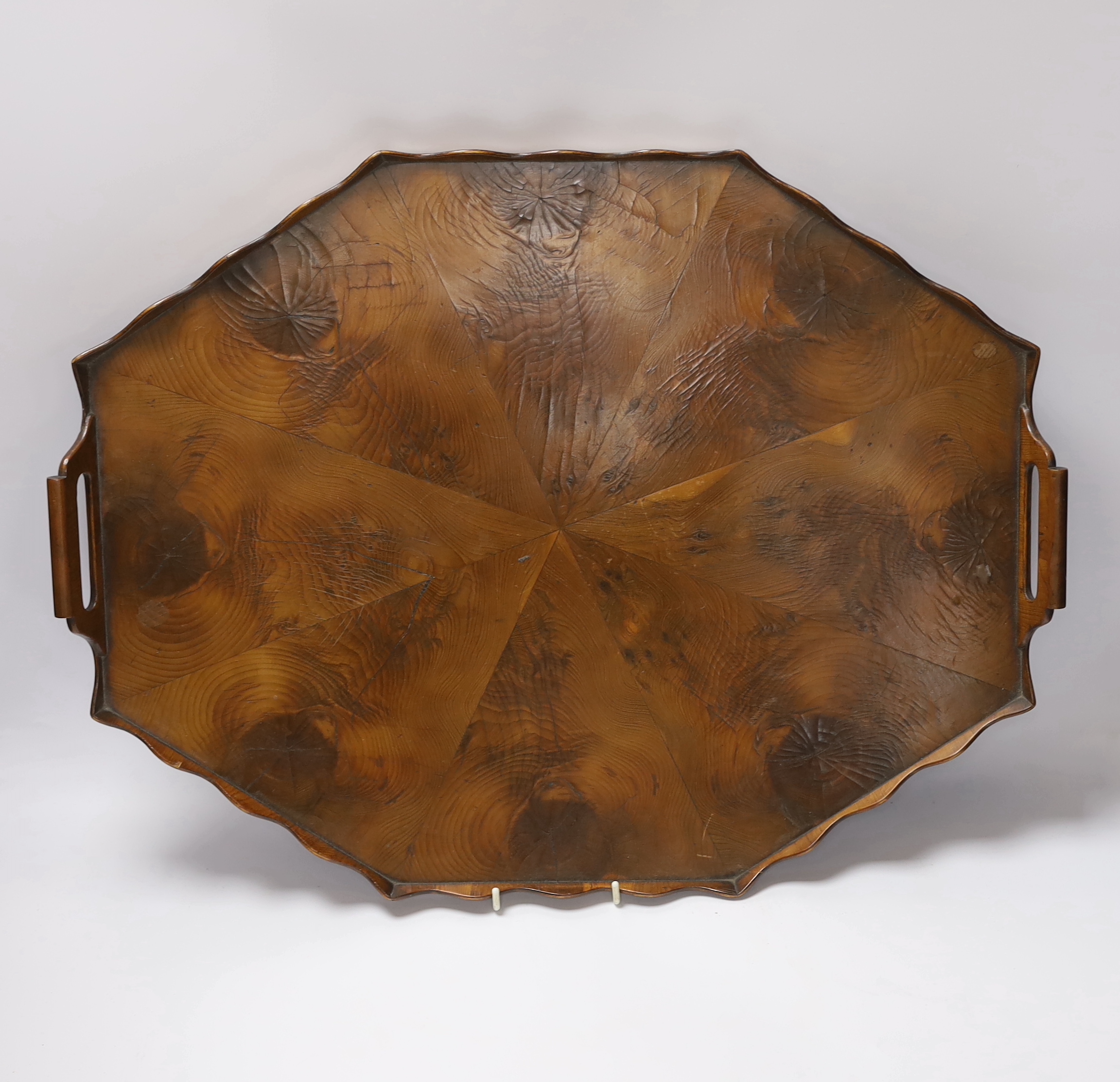 A 19th century walnut veneered drink’s tray, with raised gallery border, 56.5cm
